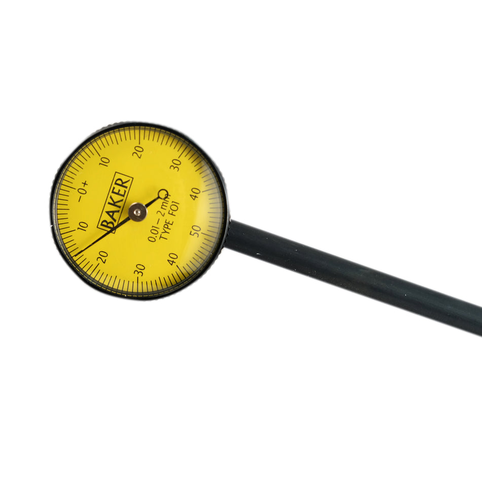 Baker F01 Back Plunger Dial Gage, Reading 0.01mm, Range 2mm, Graduation 0-50-0