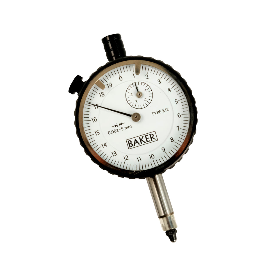 Baker K12 Plunger Type Dial Gage Reading 0.002 mm, Range 5 mm, Graduation 0-20