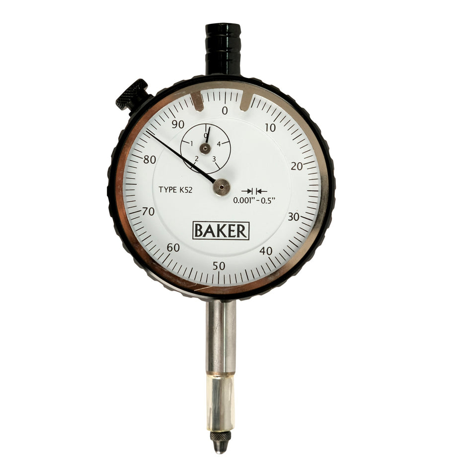 Baker K52 Plunger Type Dial Gauge, Reading 0.001", Range 0.5", Graduation 0-100