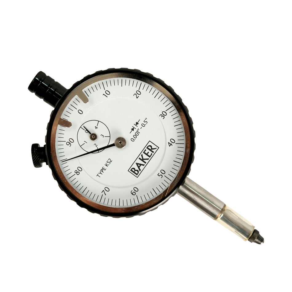 Baker K52 Plunger Type Dial Gauge, Reading 0.001", Range 0.5", Graduation 0-100