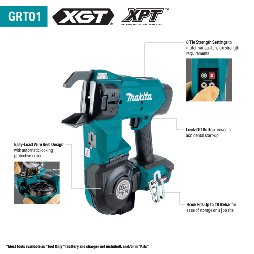 Makita XGT 40V max Brushless 16 Gauge Rebar Tying Tool, Tool Only, GRT01Z