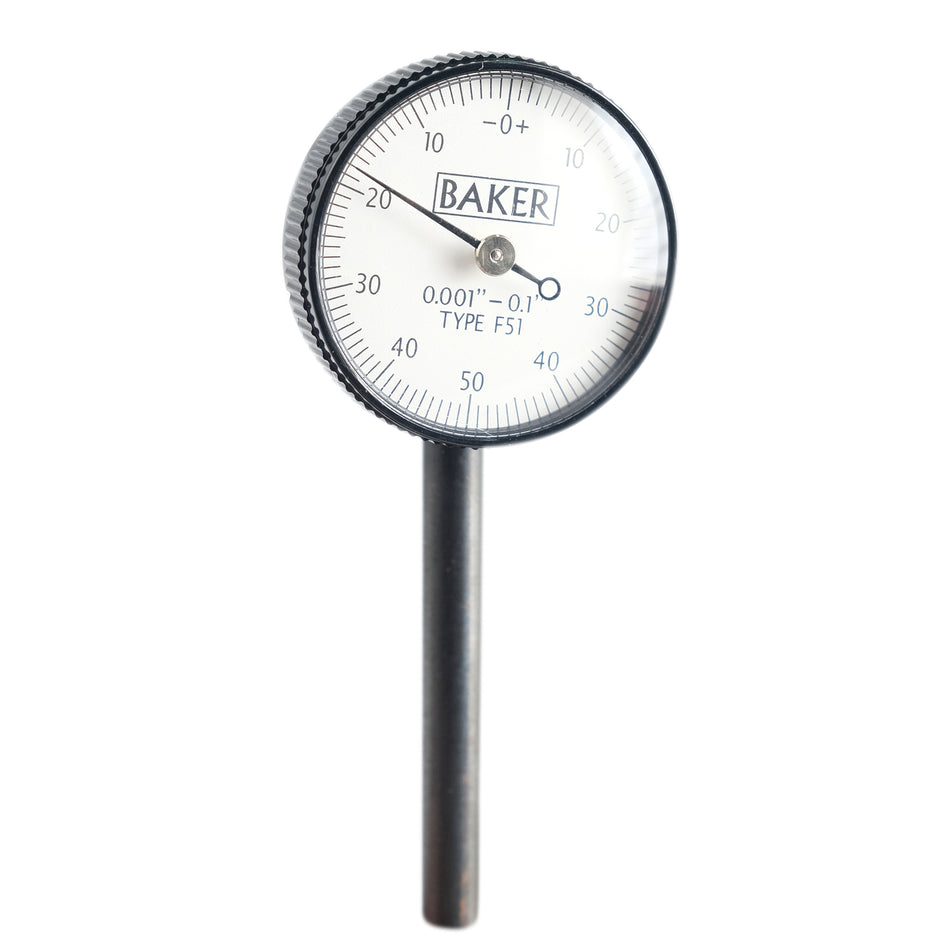 Baker F51 Back Plunger Dial Gage, Reading 0.001", Range 0.1", Graduation 0-50-0