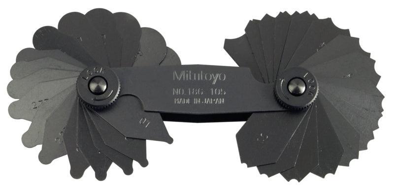 Mitutoyo 186-105 Radius Gauge Set, Range 1mm-7mm, 17 Pairs of Leaves