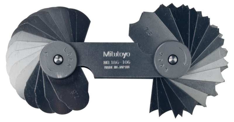 Mitutoyo 186-106 Radius Gauge Set, Range 7.5mm-15mm, 32 Pairs of Leaves