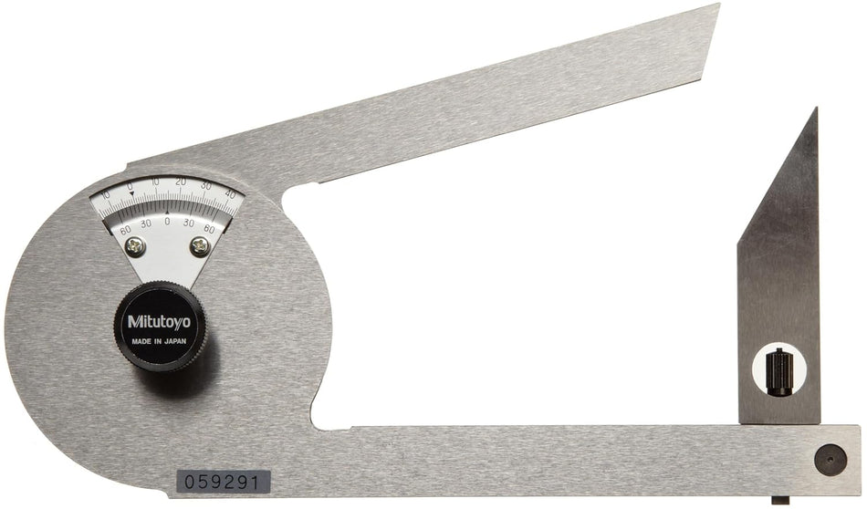 Mitutoyo 187-201 Stainless Steel Bevel Protractor, 1 Degree Main Scale, 5 Minute Vernier Scale Graduation