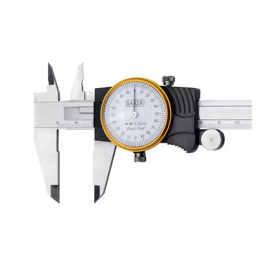 Baker dial indicator with vernier caliper on a white background