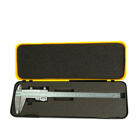 Caliper in an open yellow and black case on a white background