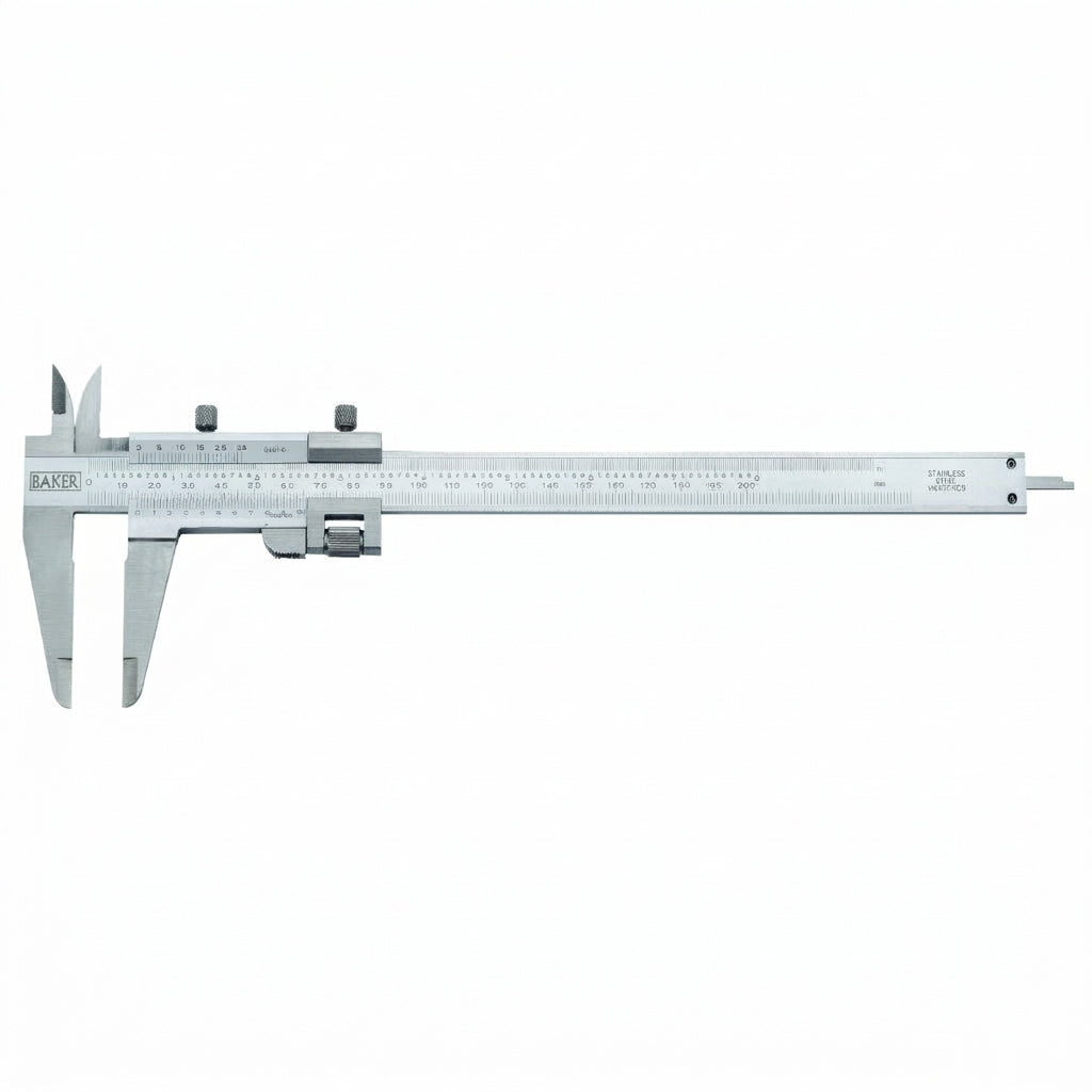 Metal vernier caliper on a white background
