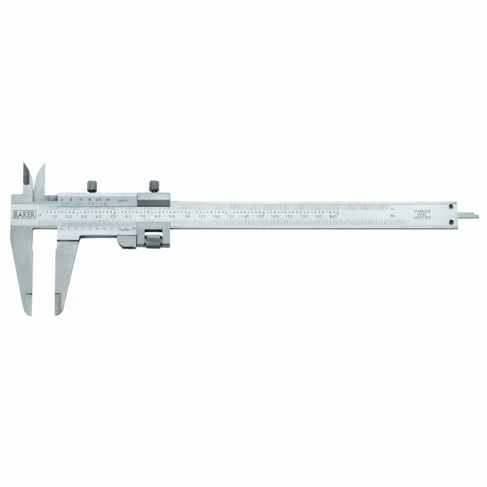 Metal vernier caliper on a white background