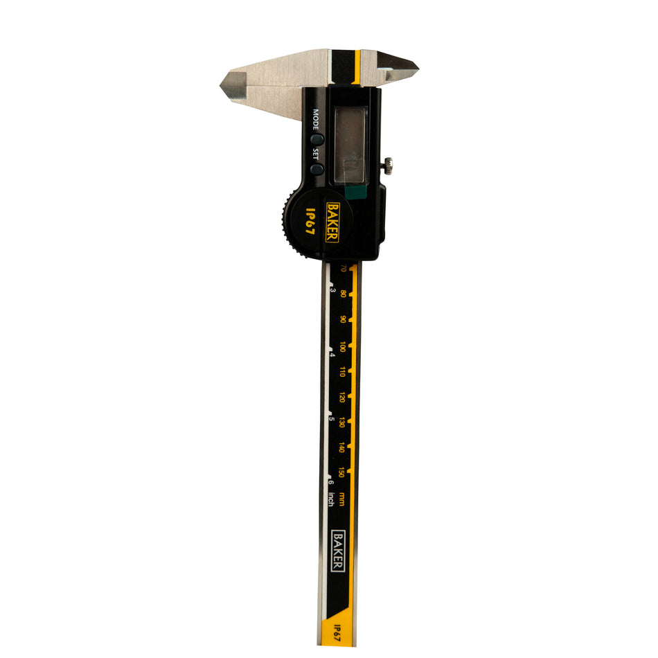 Digital caliper with a digital display and a black and silver body.