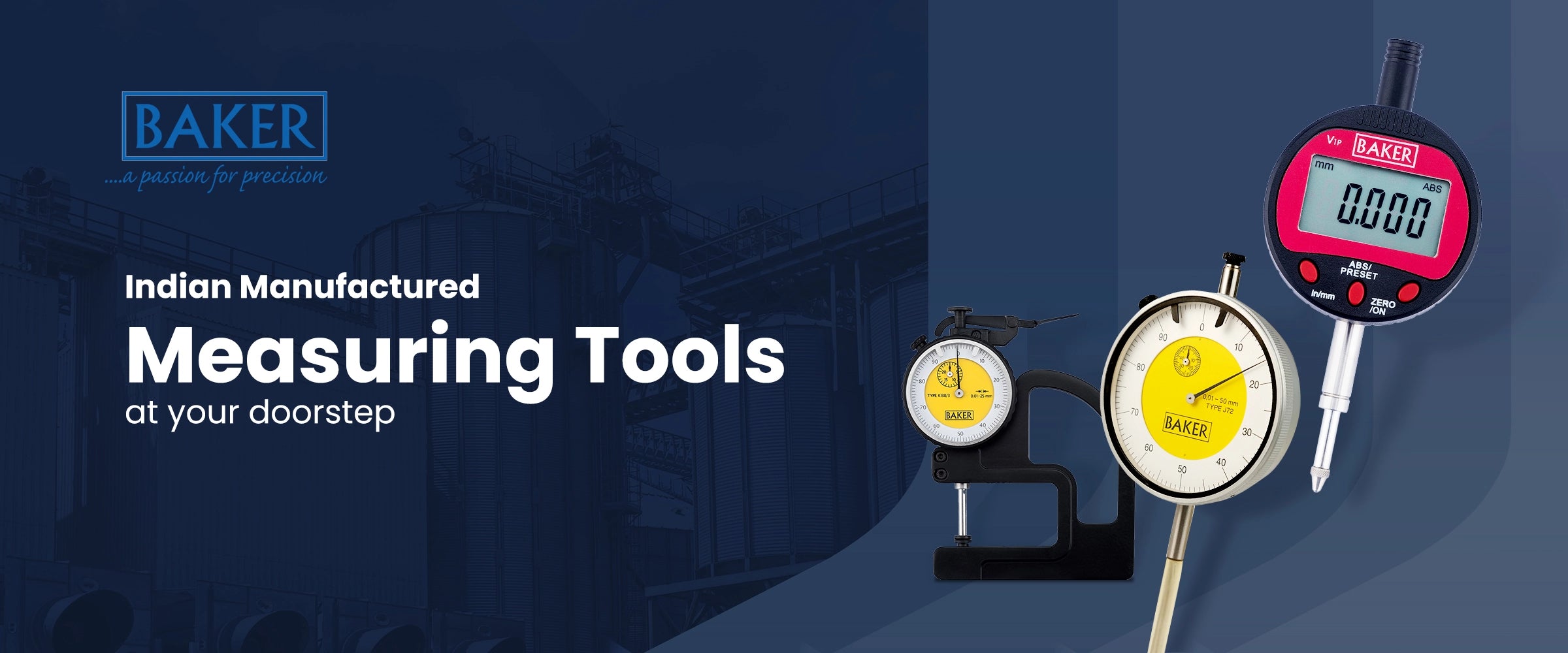Baker measuring tools with digital and analog gauges on a blue background