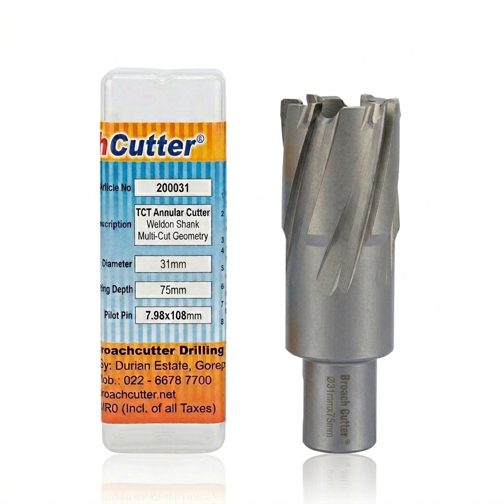 TCT Annular Cutter with packaging on a white background
