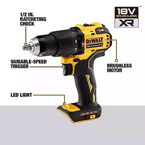Dewalt 18V Brushless Compact Hammer Drill Driver 1.5Ah Battery DCD709S2T-QW