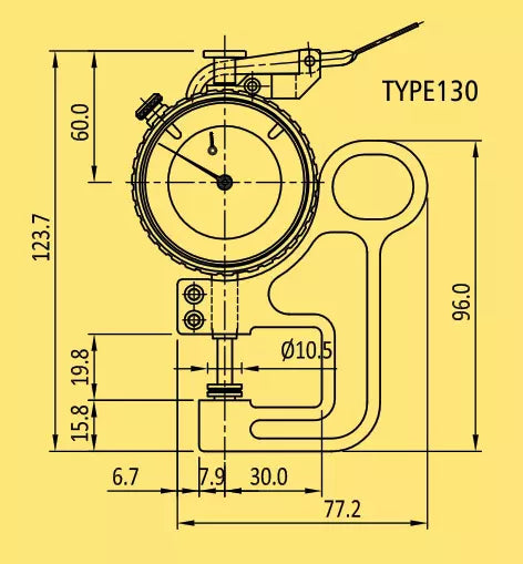 Baker 130/3 Dial Thickness Gauge, Reading 0.01mm, Range 10mm, Graduation 0-100