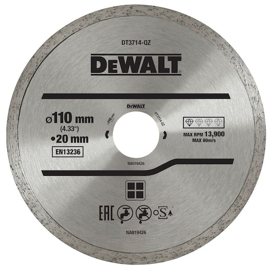 Dewalt 110mm X 20mm Continuous Tile/Ceramics Diamond Wheel DT3714-QZ
