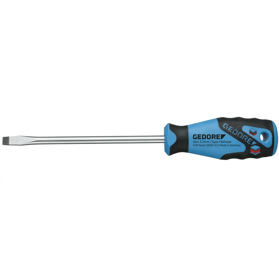 Screwdriver with blue and black handle on a white background