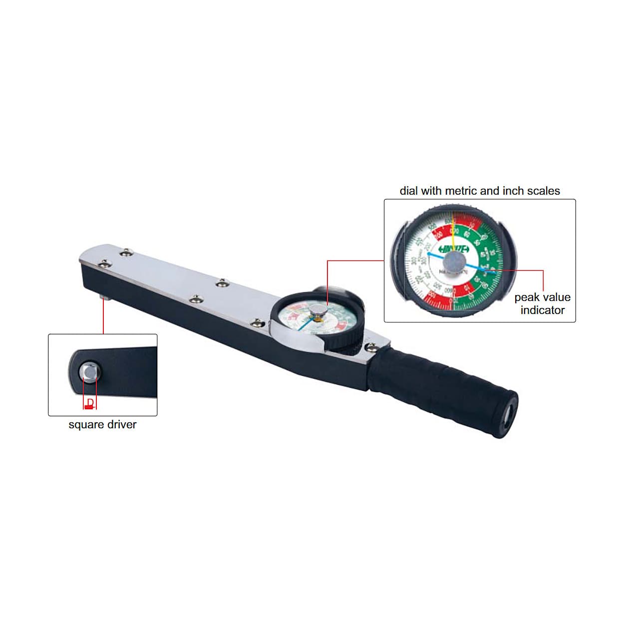 Tool with a dial and square driver on a white background