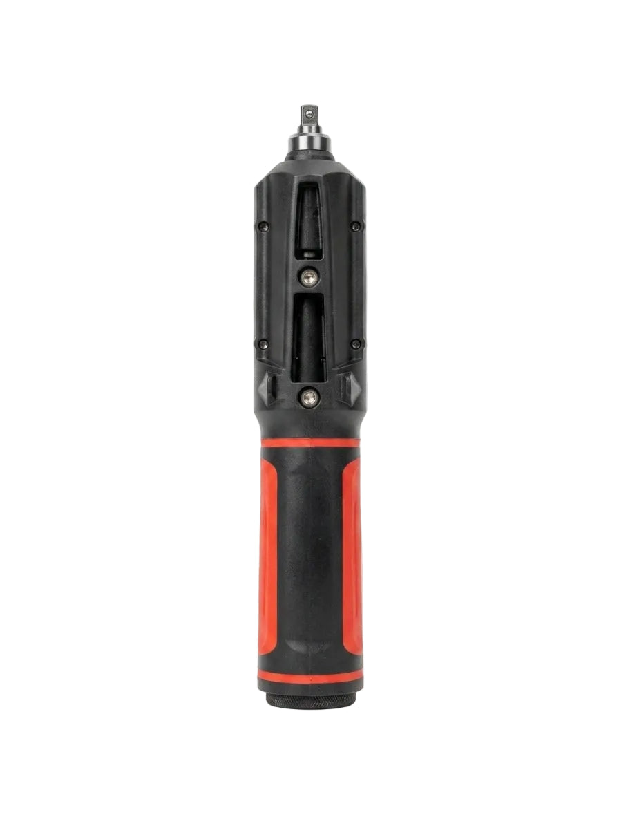 Black and red cordless drill on a white background
