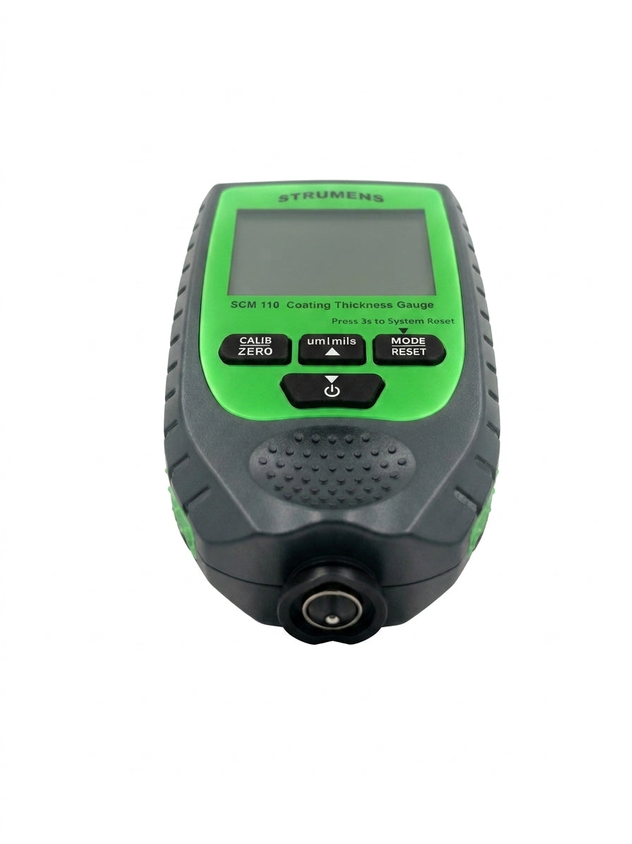 Strummers coating thickness gauge on a white background
