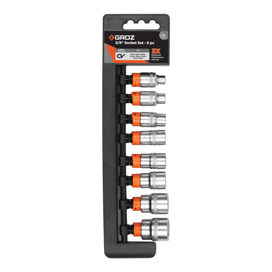 GROZ 3/8" Hex Socket Set 8pcs, KIT/SKT/H/3-8/8L/UG