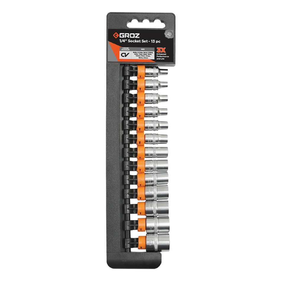 GROZ 1/4" Hex Sockets Set 13pcs, KIT/SKT/H/1-4/13L/UG