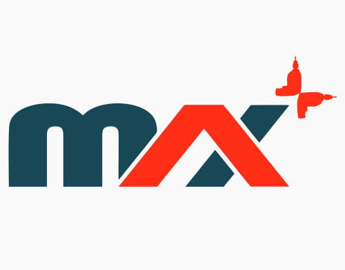 Logo with 'MAX' in blue and red on a white background