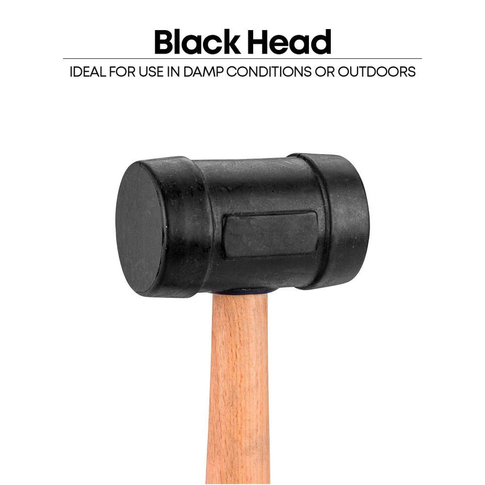 GROZ MLTR/20B/HW 350 mm Rubber Hammer with Hickory Wood Handle, Black