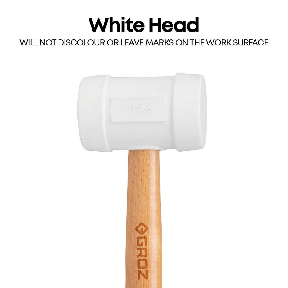 GROZ MLTR/20W/BW 350 mm Rubber Hammer with Hard Wood Handle, White