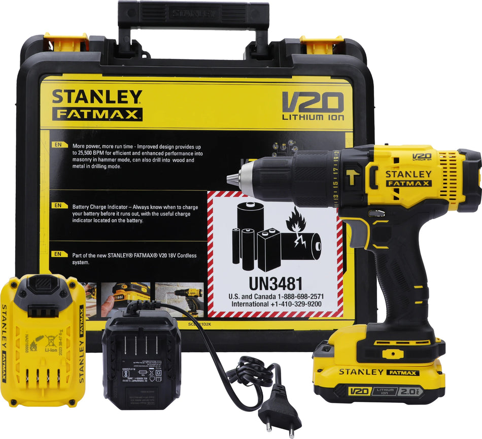 STANLEY - SCD711D2K-B1 - 20V Brushed Hammer Drill