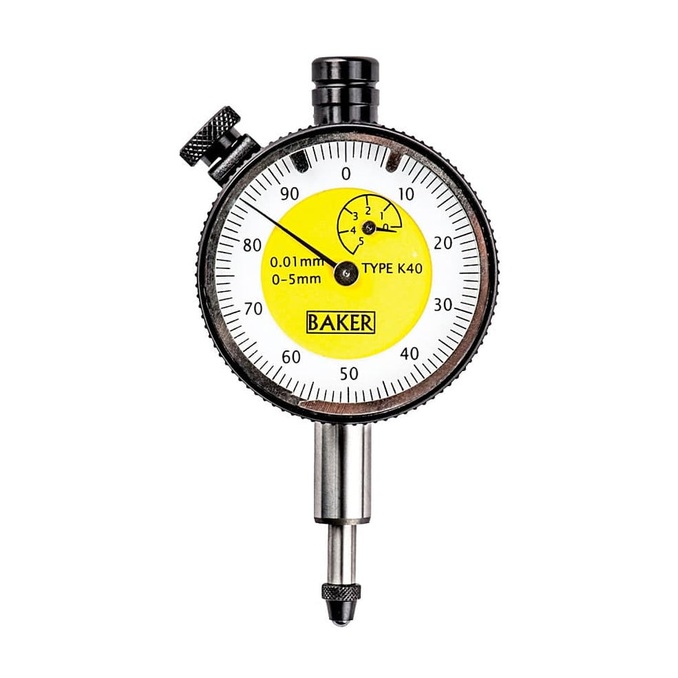 Baker K39 Plunger Type Dial Gauge, Reading 0.01mm, Range 5mm, Graduation 0-50-0