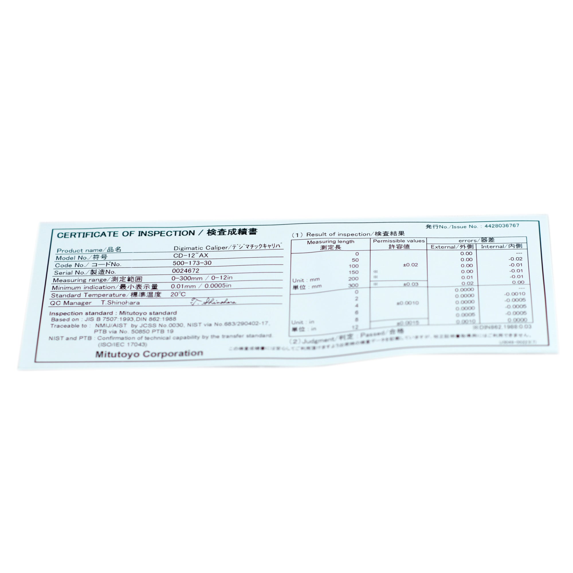 Mitutoyo Digital Vernier Caliper, 500-173