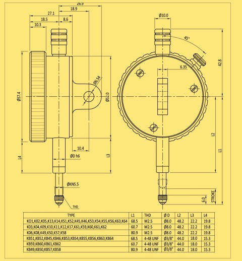 Baker K03 Mechanical Plunger Dial Gauge